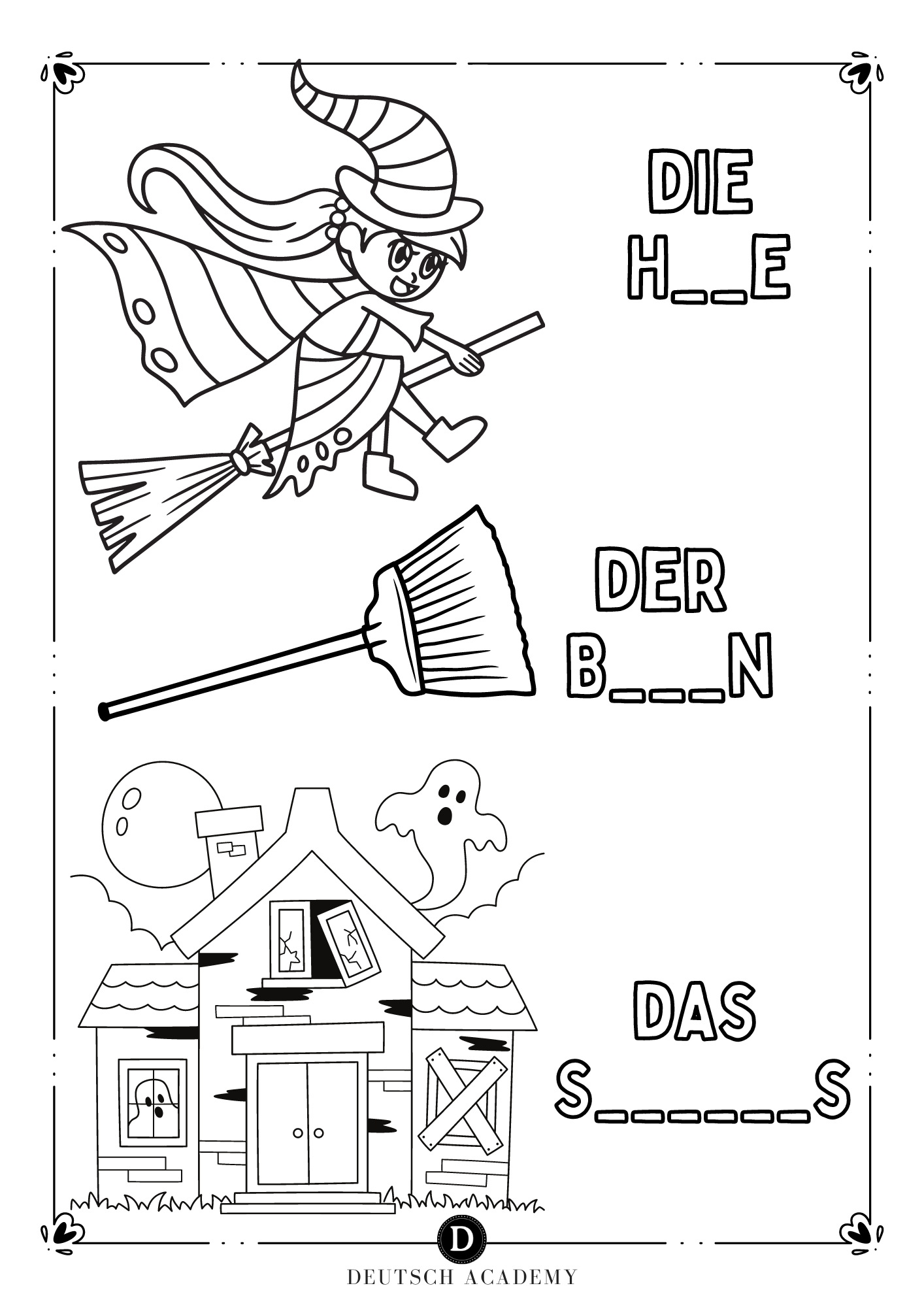 Работни листове за оцветяване за деца - Хелоуин на два езика